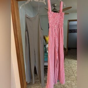 SHEIN Green and Red Gingham Jumpsuits